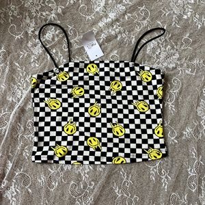 Melting Smiley Checkerboard Crop Tank